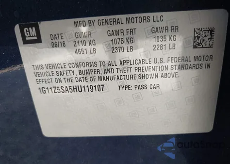 2017 Chevrolet Impala Ls from USA, damaged, VIN 1G11Z5SA5HU119107